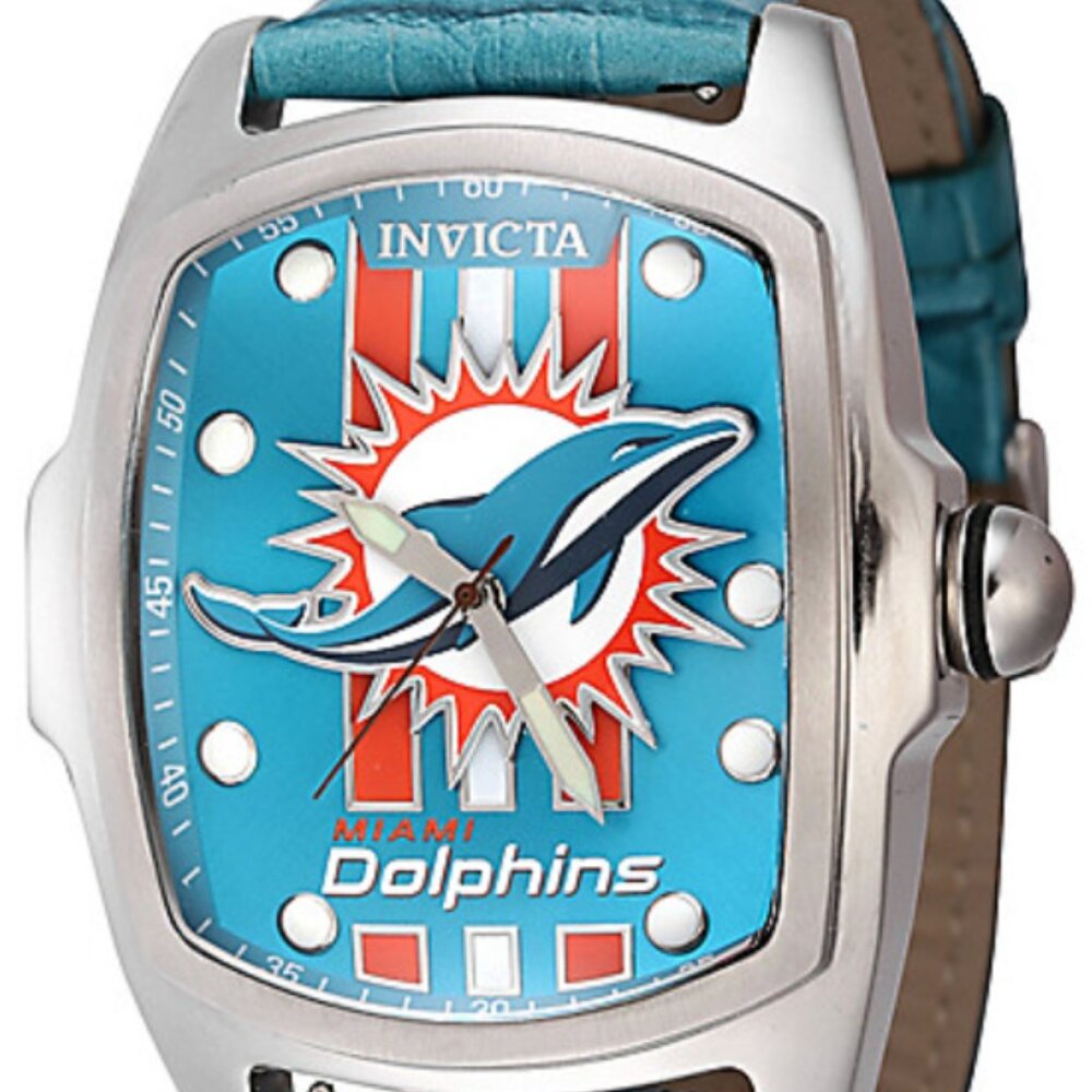 Invicta NFL Miami Dolphins  Men's 47mm Watch Black w/ bonus team color Straps